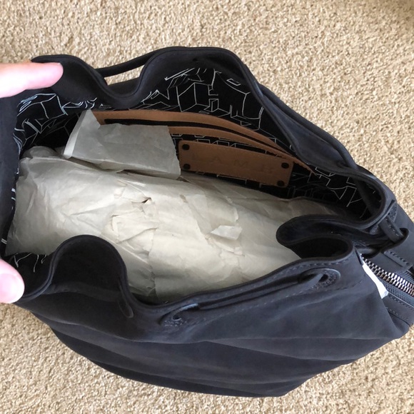 L.A.M.B Suede and Leather ELKE Bucket Bag Black - Picture 5 of 8